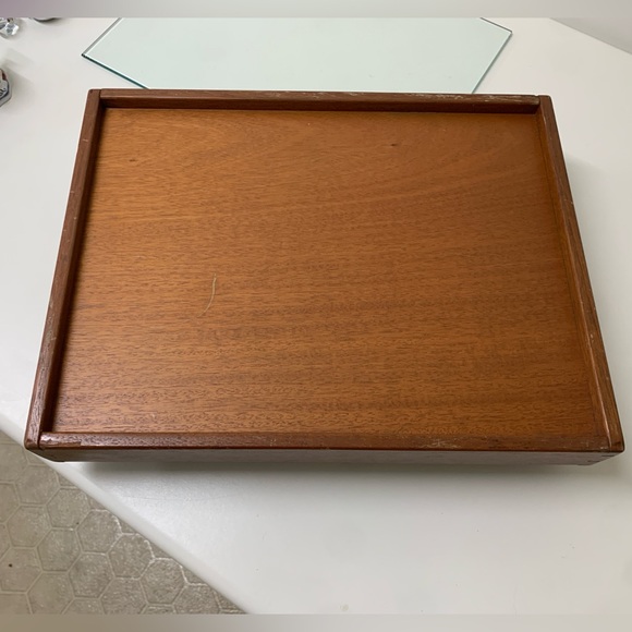 Mid Century Vintage Handled Glass Surface Dovetail Jointed Hardwood Tray - Picture 13 of 16